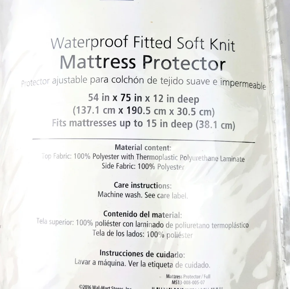 Mainstays Waterproof Fitted Soft Knit White Mattress Protector Full Size New